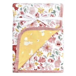 GERBER BABY Floral + Bunny Plush Reversible Baby Blanket